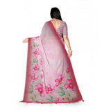 Women's Georgette Floral Printed Saree With Unstitched Blouse 5.5Mtr (Rose Pink)
