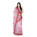 Women's Georgette Floral Printed Saree With Unstitched Blouse 5.5Mtr (Rose Pink)