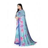 Women's Georgette Floral Printed Saree With Unstitched Blouse 5.5Mtr (Blue)