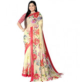 Yellow Georgette floral printed saree with unstitched blouse, vibrant yellow fabric featuring intricate floral patterns