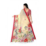 Women's Georgette Floral Printed Saree With Unstitched Blouse 5.5Mtr (Yellow)