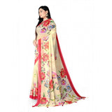 Women's Georgette Floral Printed Saree With Unstitched Blouse 5.5Mtr (Yellow)