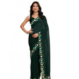 Women's Georgette Printed Saree With Unstitched Blouse 5.5Mtr (Green)