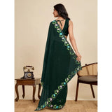 Women's Georgette Printed Saree With Unstitched Blouse 5.5Mtr (Green)