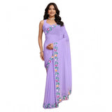 Women's Georgette Printed Saree With Unstitched Blouse 5.5Mtr (Lavender)