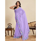 Women's Georgette Printed Saree With Unstitched Blouse 5.5Mtr (Lavender)