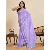 Women's Georgette Printed Saree With Unstitched Blouse 5.5Mtr (Lavender)