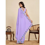 Women's Georgette Printed Saree With Unstitched Blouse 5.5Mtr (Lavender)