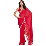 Women's Georgette Printed Saree With Unstitched Blouse 5.5Mtr (Red)