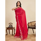 Red Georgette printed saree with unstitched blouse (5.5mtr), fashionable Indian women's wear