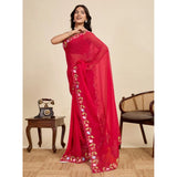 Women's Georgette Printed Saree With Unstitched Blouse 5.5Mtr (Red)