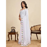 Women's Georgette Printed Saree With Unstitched Blouse 5.5Mtr (White)