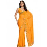 Women's Georgette Printed Saree With Unstitched Blouse 5.5Mtr (Yellow)