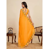 Women's Georgette Printed Saree With Unstitched Blouse 5.5Mtr (Yellow)