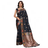 Women's Faux_Banarasi_Silk Woven Saree With Unstitched Blouse 5.5Mtr (Black)