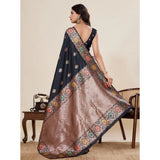 Women's Faux_Banarasi_Silk Woven Saree With Unstitched Blouse 5.5Mtr (Black)