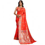 Women's Faux_Banarasi_Silk Woven Saree With Unstitched Blouse 5.5Mtr (Coral)