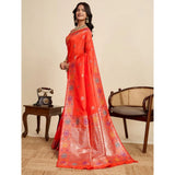 Women's Faux_Banarasi_Silk Woven Saree With Unstitched Blouse 5.5Mtr (Coral)
