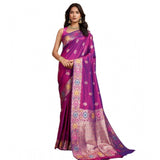 Women's Faux_Banarasi_Silk Woven Saree With Unstitched Blouse 5.5Mtr (Magenta)