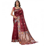 Women's Faux_Banarasi_Silk Woven Saree With Unstitched Blouse 5.5Mtr (Maroon)