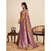 Mustard faux Banarasi silk woven saree with unstitched blouse, intricate pattern detail