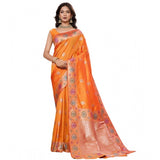 Women's Faux_Banarasi_Silk Woven Saree With Unstitched Blouse 5.5Mtr (Orange)