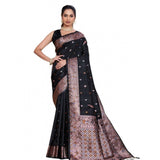 Women's Jacquard Woven Saree With Unstitched Blouse 5.5Mtr (Black)