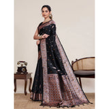 Women's Jacquard Woven Saree With Unstitched Blouse 5.5Mtr (Black)