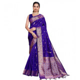 Women's Jacquard Woven Saree With Unstitched Blouse 5.5Mtr (Blue)