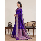 Blue jacquard woven saree with unstitched blouse, 5.5mtr length