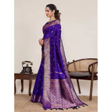 Women's Jacquard Woven Saree With Unstitched Blouse 5.5Mtr (Blue)