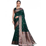Women's Jacquard Woven Saree With Unstitched Blouse 5.5Mtr (Green)