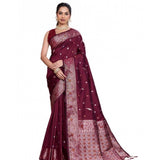 Women's Jacquard Woven Saree With Unstitched Blouse 5.5Mtr (Maroon)
