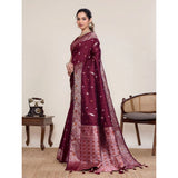Women's Jacquard Woven Saree With Unstitched Blouse 5.5Mtr (Maroon)