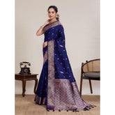 Navy jacquard woven saree with unstitched blouse (5.5mtr), elegant Indian women's fashion accessory