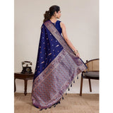 Women's Jacquard Woven Saree With Unstitched Blouse 5.5Mtr (Navy)