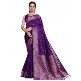 Women's Jacquard Woven Saree With Unstitched Blouse 5.5Mtr (Purple)