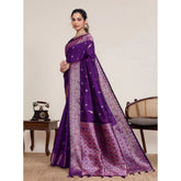 Purple jacquard woven saree with unstitched blouse (5.5Mtr), traditional Indian wear on mannequin