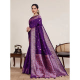 Women's Jacquard Woven Saree With Unstitched Blouse 5.5Mtr (Purple)