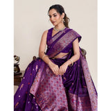 Women's Jacquard Woven Saree With Unstitched Blouse 5.5Mtr (Purple)