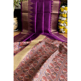 Purple Tussar Silk Madhubani Saree with unstitched blouse (5.5Mtr), traditional Indian handloom art on display