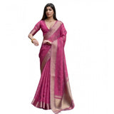 Women's Silk_Blend Butti Pattern Saree With Unstitched Blouse 5.5Mtr (Pink)