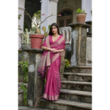 Women's Silk_Blend Butti Pattern Saree With Unstitched Blouse 5.5Mtr (Pink)