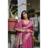 Women's Silk_Blend Butti Pattern Saree With Unstitched Blouse 5.5Mtr (Pink)