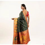 Women's Faux_Banarasi Woven Motifs Saree With Unstitched Blouse 5.5Mtr (Dark_Green)