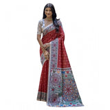 Women's Faux_Tussar Geometric_Print Saree With Unstitched Blouse 5.5Mtr (Red)