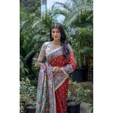 Women's Faux_Tussar Geometric_Print Saree With Unstitched Blouse 5.5Mtr (Red)