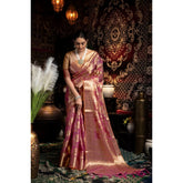 Purple organza woven saree with unstitched blouse (5.5Mtr) - elegant purple attire for women's traditional Indian wear