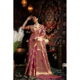 Purple organza woven saree with unstitched blouse (5.5mtr), elegant Indian wear for women on display