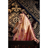 Purple organza woven saree with unstitched blouse (5.5mtr), luxurious traditional Indian attire on mannequin